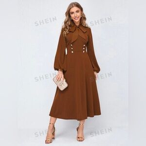 Shein Copper Brown Midi Dress Bell sleeves size 12 NWT